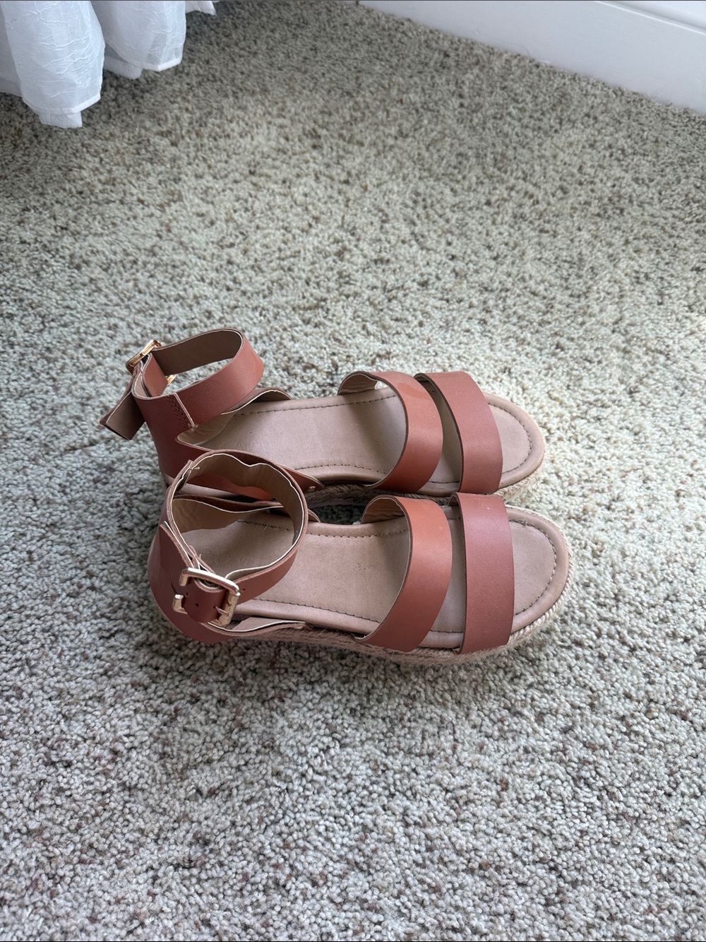 T.J.Maxx Dark Tan Strappy Ankle-Buckle Women's Sandals